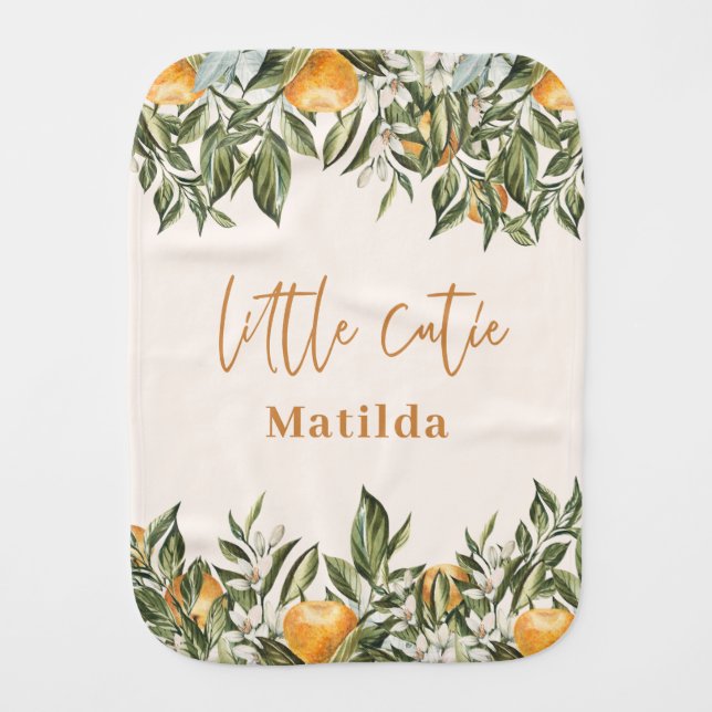 Little cutie blossom citrus orange rustic foliage  baby burp cloth (Front)