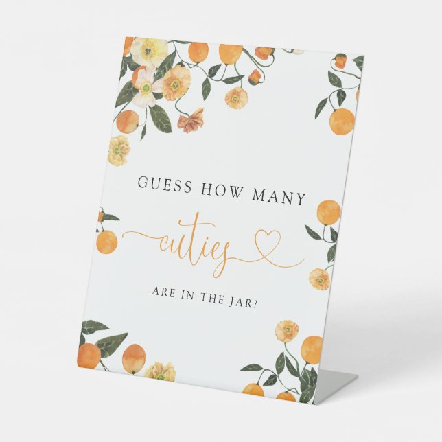 Little Cutie Botanical Baby Shower Guess Game Pedestal Sign (Front)