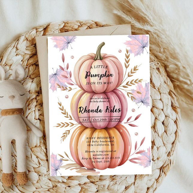 Little Cutie Bow Pink Pumpkin girl Baby Shower Invitation (Creator Uploaded)