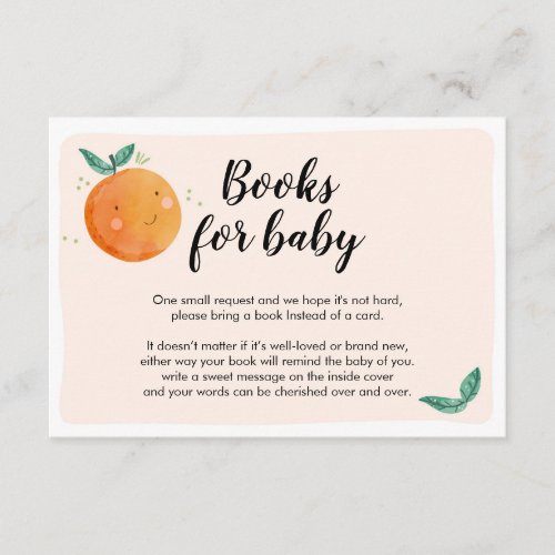 Little Cutie Bring a Book Card Orange Baby Shower
