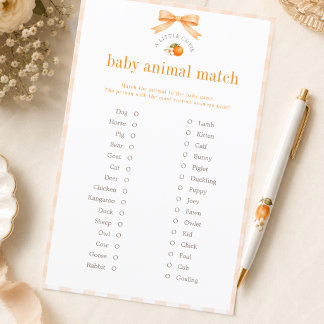 Little Cutie Citrus Baby Shower Animal Match Game