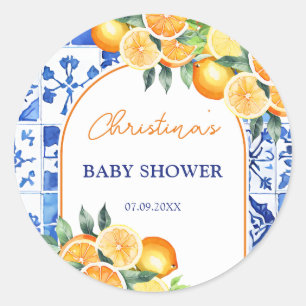 Little Cutie Citrus Baby Shower Classic Round Sticker