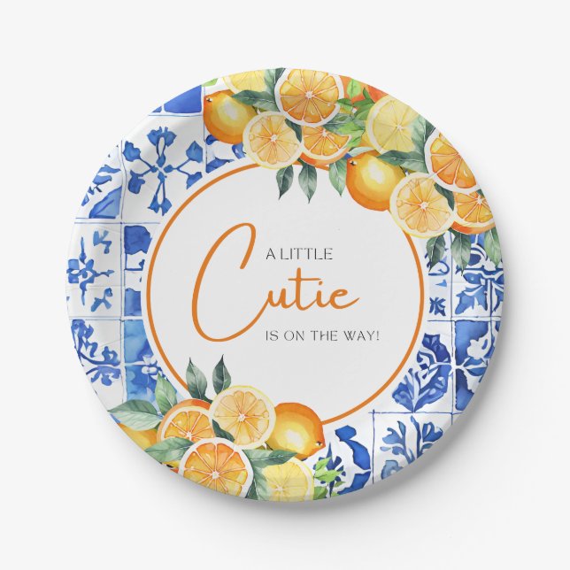 Little Cutie Citrus Baby Shower Paper Plates (Front)