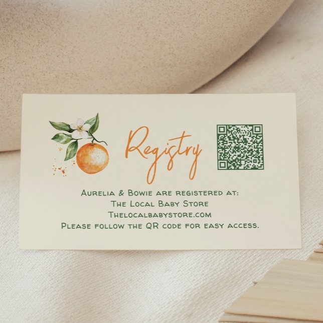 Little Cutie Citrus Baby Shower Registry QR Code Enclosure Card (Creator Uploaded)