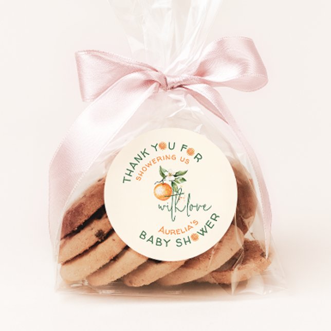 Little Cutie Citrus Baby Shower Thank You Favor Classic Round Sticker (Creator Uploaded)