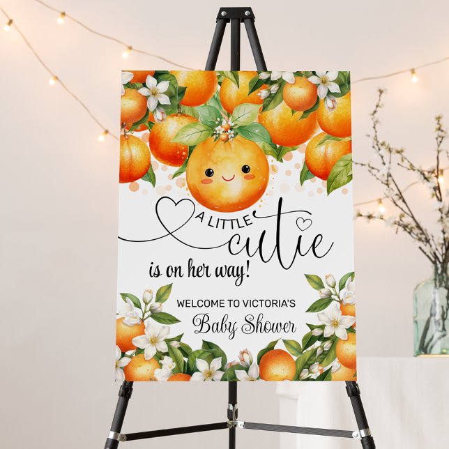 Little Cutie Citrus Baby Shower Welcome Sign (Little cutie baby shower welcome sign with adorable baby face. Add your text to personalize.)