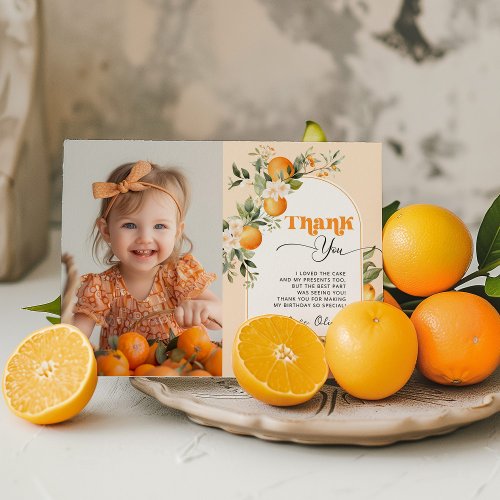 Little Cutie citrus birthday party photo thank you Invitation