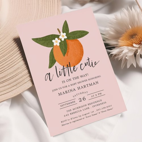 Little Cutie Citrus Blossoms Baby Shower Pink Invitation