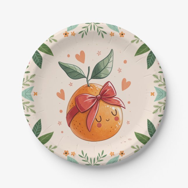Little Cutie Citrus Blossoms Bow Baby Shower  Paper Plates (Front)