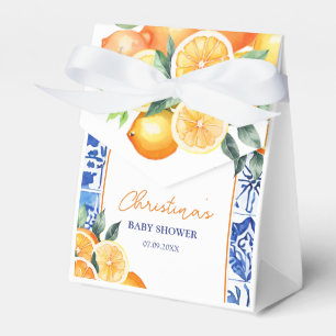 Little Cutie Citrus Blue Tiles Baby Shower Favor Boxes