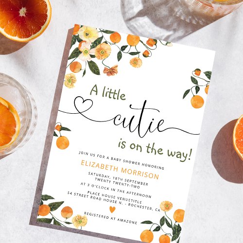 Little Cutie Citrus Botanical Orange Baby Shower Invitation