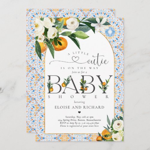 Little Cutie Citrus Botanical Orange Baby Shower Invitation