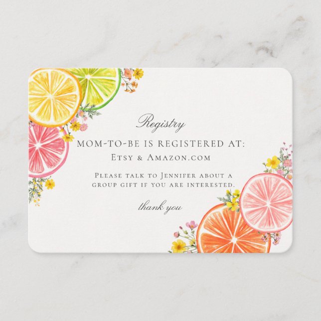 Little Cutie Citrus Floral Baby Registry Insert (Front)