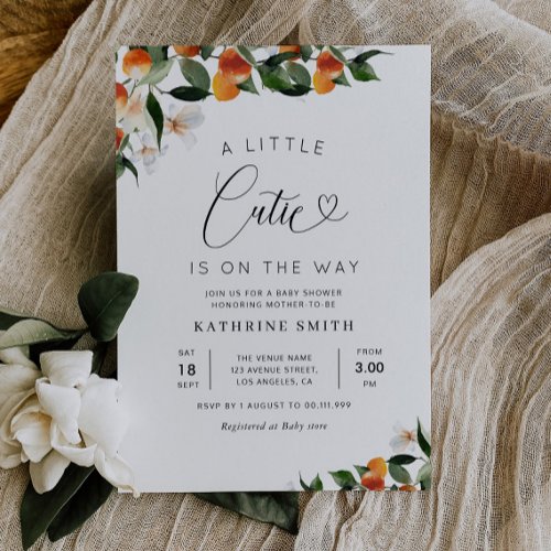 little cutie citrus floral baby shower invitation