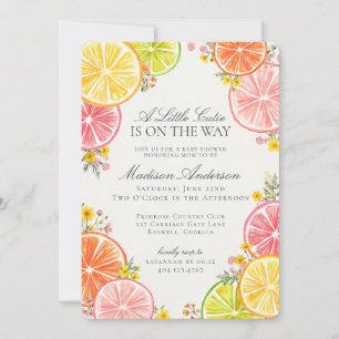 Little Cutie Citrus Floral Orange Baby Shower Invitation