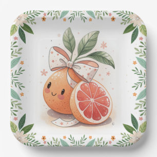 Little Cutie Citrus Grapefruit Coquette Botanical  Paper Plates