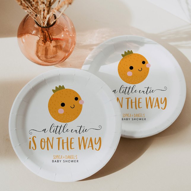 Little Cutie Citrus Modern Gender Reveal Paper Plates (Creator Uploaded)
