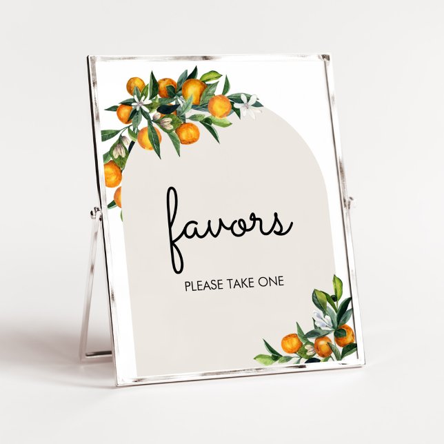 Little Cutie Citrus Orange Baby Shower Favors Poster (Gender Neutral Citrus Baby Shower Favors Sign)