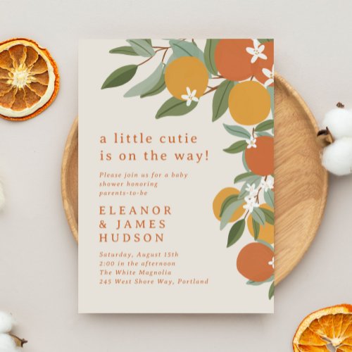 Little Cutie Citrus Orange Baby Shower Invitation