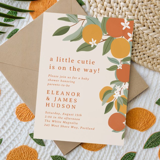 Little Cutie Citrus Orange Baby Shower Invitation (citrus little cutie baby shower invitation)