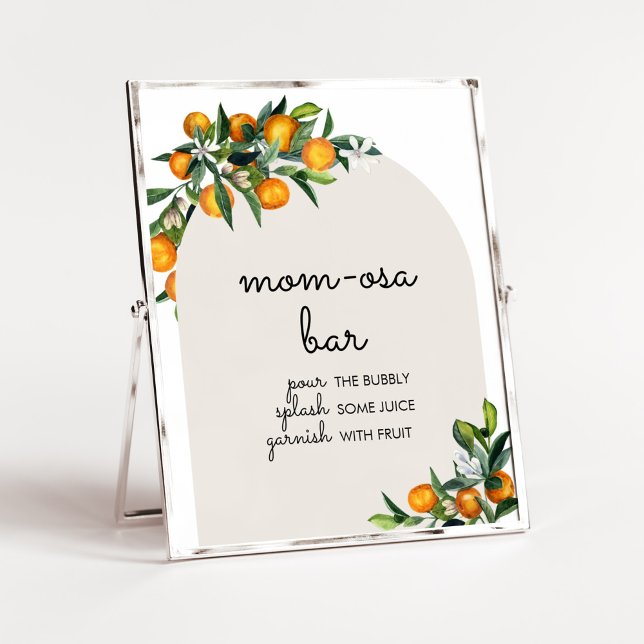 Little Cutie Citrus Orange Baby Shower Mom Osa Bar Poster (Gender Neutral Citrus Baby Shower Mom Osa Bar Sign)