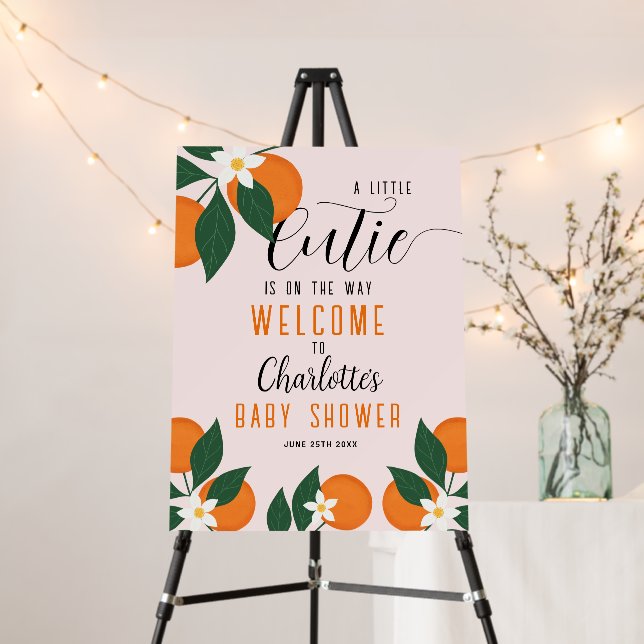 Little Cutie Citrus Orange Baby Shower Welcome Foam Board (In Situ (Stand))