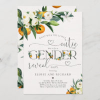 Little Cutie Citrus Orange Gender Reveal Party Invitation