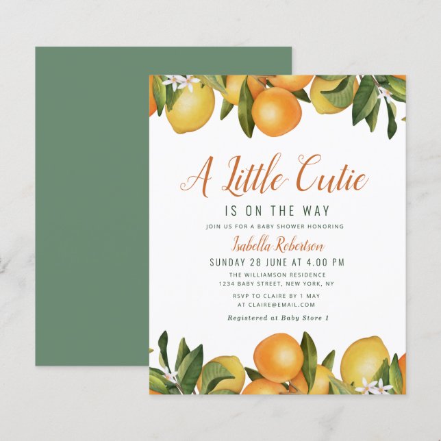 little cutie citrus orange greenery baby shower (Front/Back)