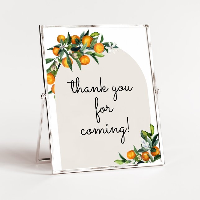 Little Cutie Citrus Orange Thank you for Coming Poster (Gender Neutral Citrus Baby Shower Thank you for Coming Sign)