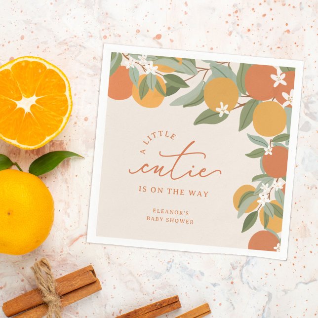 Little Cutie Citrus Oranges Baby Shower Napkins (a little cutie citrus orange baby shower napkins)