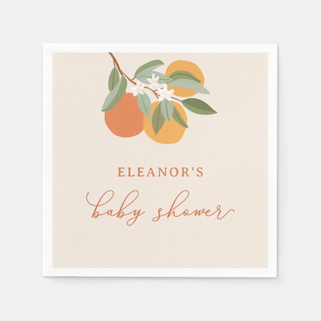 Little Cutie Citrus Oranges Baby Shower Napkins (Front)