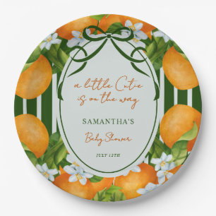 Little Cutie Citrus Oranges Stripes Baby Shower  Paper Plates