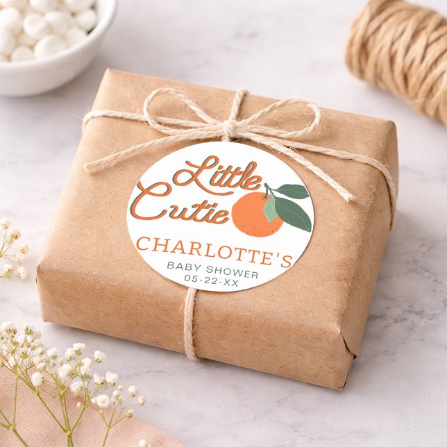 Little Cutie Clementine Baby Shower Favor Sticker  (Little Cutie Favor Sticker)