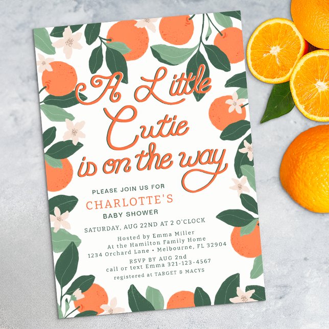 Little Cutie Clementine Botanical Baby Shower  Invitation (Little Cutie Illustrated Invite)