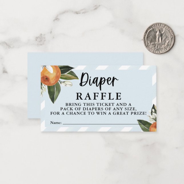 Little Cutie Clementine Boy Diaper Raffle Note Card (Front/Back In Situ)