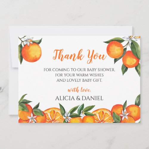 Little Cutie Clementine Orange Baby Shower Thank You Card
