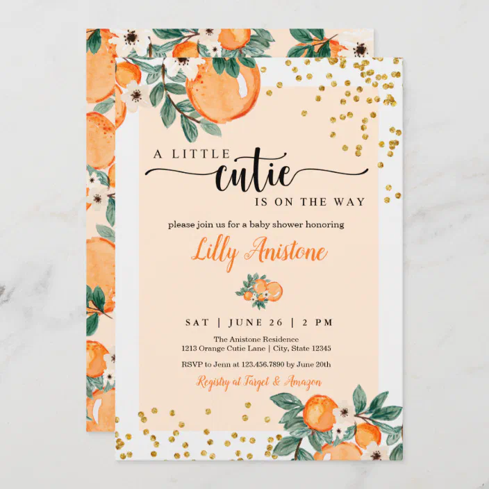 citrus gender neutral clementine a little cutie is on the way invitation  orange baby shower printable invite cutie