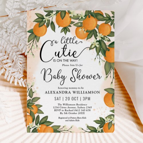 Little Cutie Clementine Orange Citrus Baby Shower Invitation