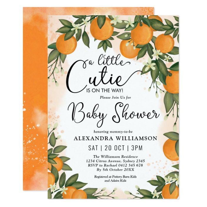 Little Cutie Clementine Orange Citrus Baby Shower Invitation