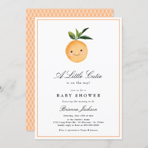 Little Cutie Clementine Orange Modern Baby Shower  Invitation