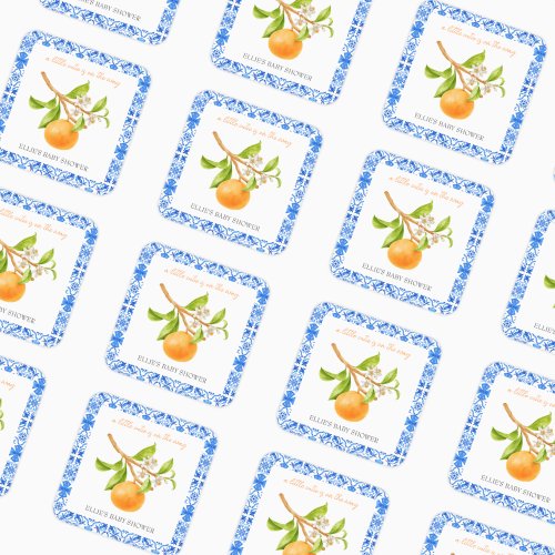 Little Cutie  Clementines  Tiles Baby Shower Square Sticker