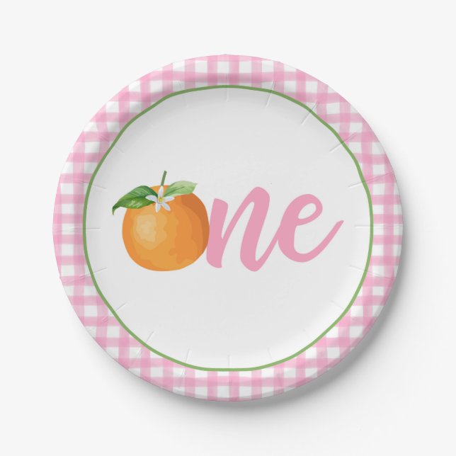 Little Cutie First Birthday Plate - Pk Plaid (Front)