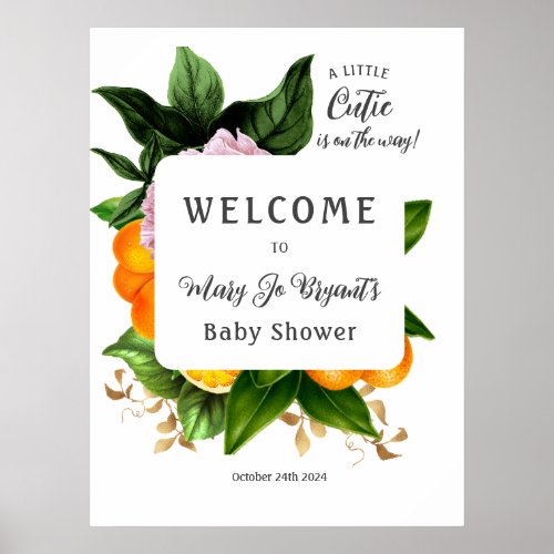 Little Cutie Flower and Orange Baby Shower Poster