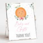 Little Cutie Girl Books & Gifts Baby Shower Sign<br><div class="desc">This design features watercolor greenery and pink florals with a cute clementine.</div>
