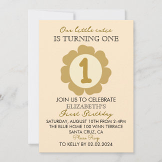 Little Cutie Gold Floral 1st Birthday Invitation C