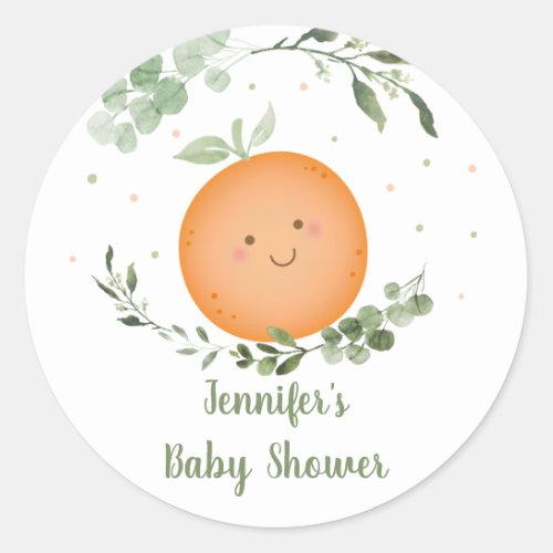 Little Cutie Greenery Baby Shower Classic Round Sticker