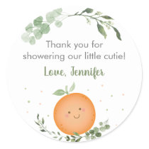 Little Cutie Greenery Baby Shower Thank You Classic Round Sticker