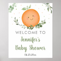 Little Cutie Greenery Baby Shower Welcome Poster