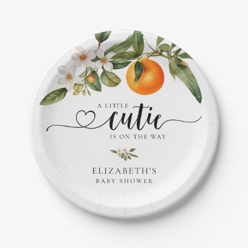 Little Cutie Greenery Citrus Orange Baby Shower Paper Plates