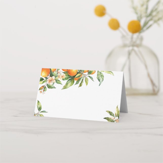 Little Cutie Greenery Citrus Orange Place Card (Front)